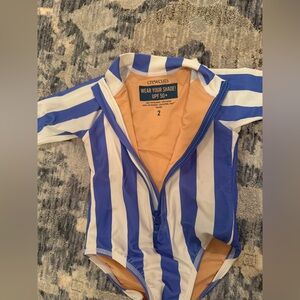 J Crew Crewcuts Cabana Blue and White Striped Swimsuit